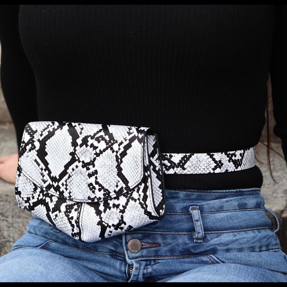 White Snakeskin Waist belt bag